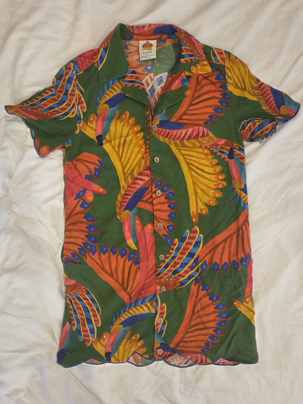 FARM Rio Green Midi Dress with Bold Tropical Fan Print